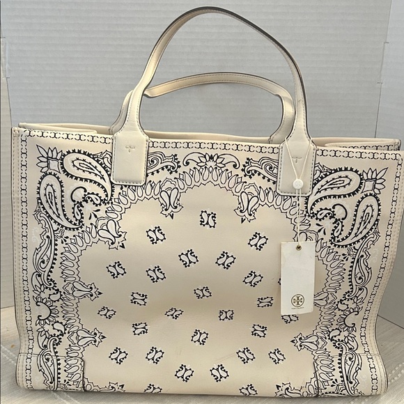 Tory Burch- Ella Printed Leather Tote in Ivory Americana Bandana, EUC - Picture 8 of 17